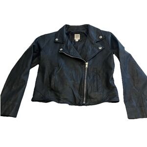 NWOT, Gap‎ Kids Faux Leather Moto Biker Jacket Lined Black Med Vegan